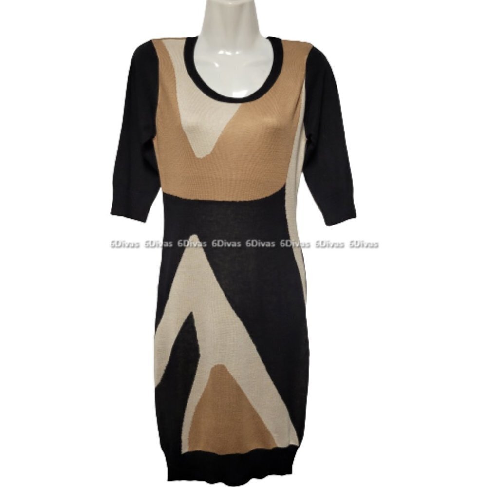 𝅺BLACK and Brown Body Con Sexy Sweater  Dress  Sizes M     L     XL   - NWT